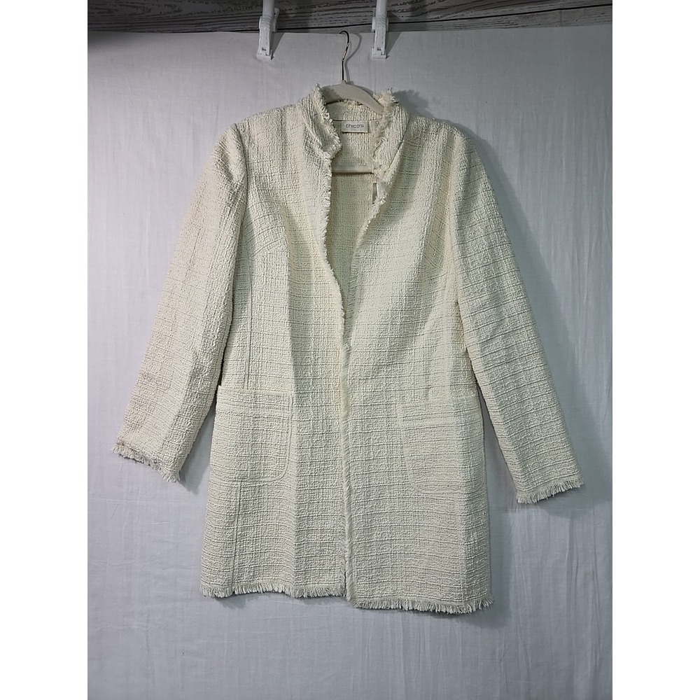 NWT Chico's Women's Size 0 (Small) Fringe Tweed Topper Jacket Cream Pockets